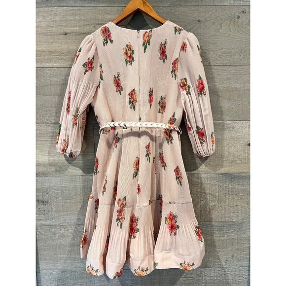 New ZIMMERMANN Fluted floral-print plissé-organza mini dress Size 3/ US 10 - Picture 7 of 14